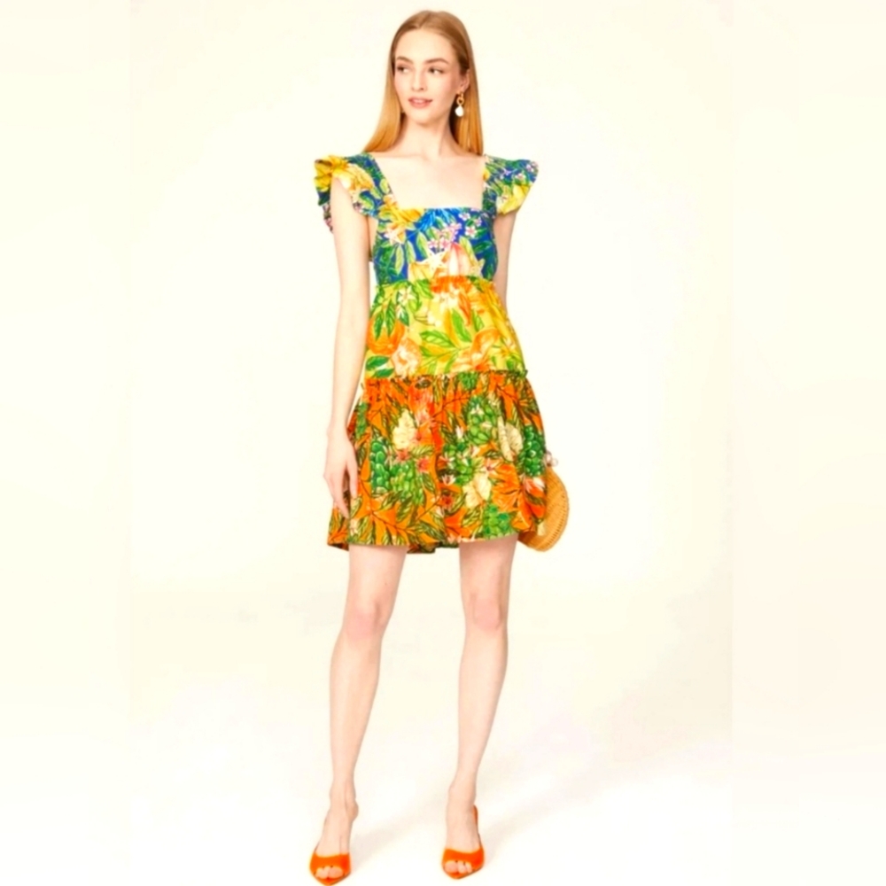 Farm Rio Tropical Floral Ruffle Dress Size S